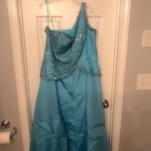 Glam Gurls Blue One-shoulder prom dress